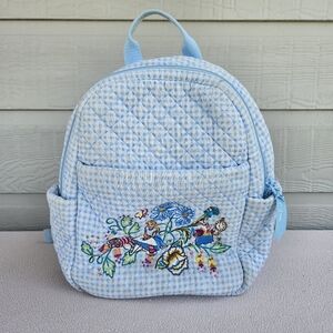 Vera Bradley Disney Alice In Wonderland Backpack Blue Plaid Quilted Embroidered